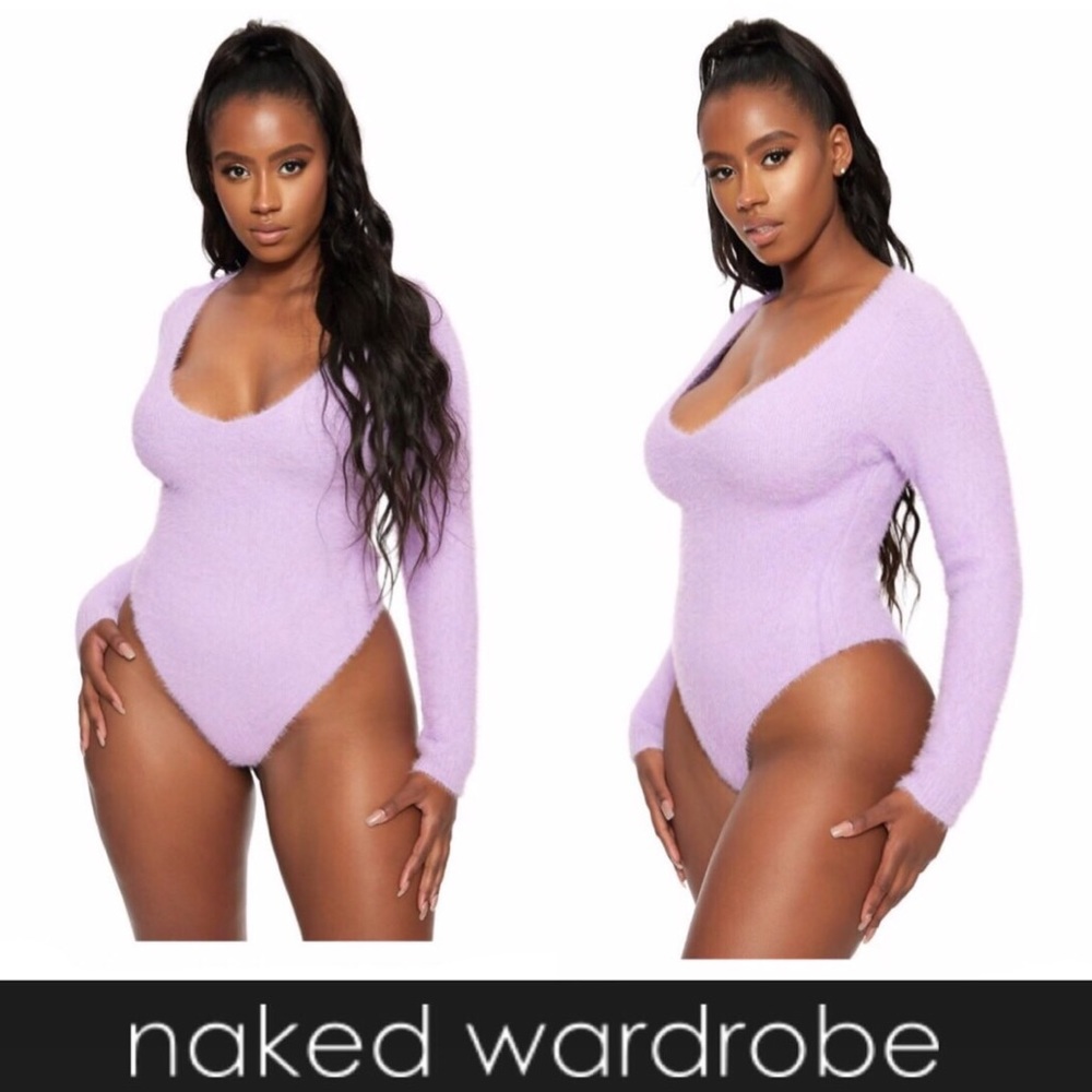 naked wardrobe FEELIN’ SO FUZZED BODYSUIT 💜 NWT